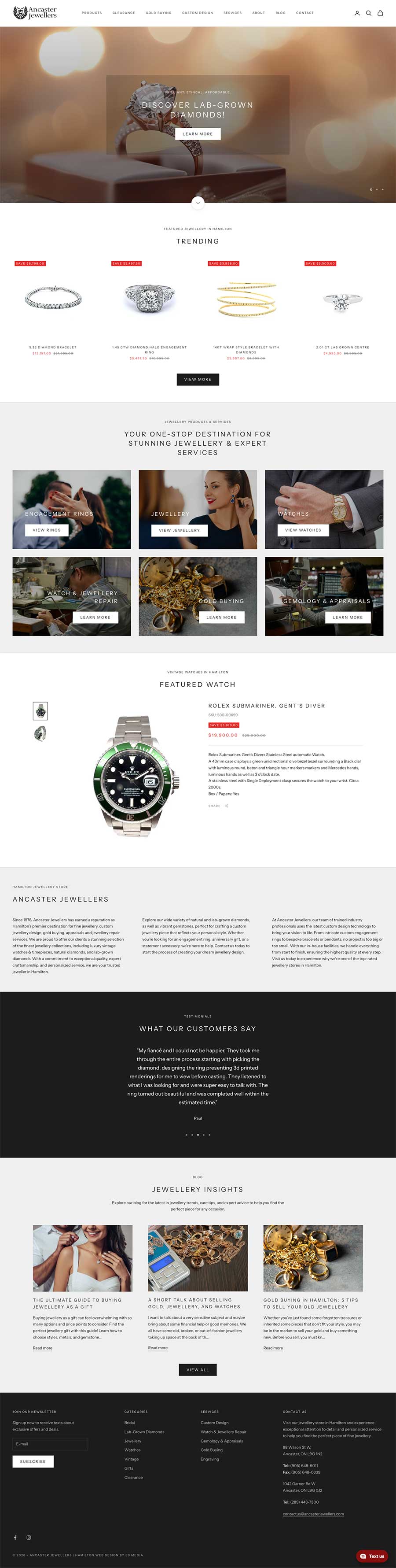 Ancaster Jewellers &mdash; full home page
